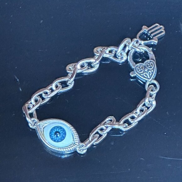 Eye Bracelet, Stainless Steel Evil Eye NWT Gift Unisex Silver Boho Bohemian - Picture 5 of 7